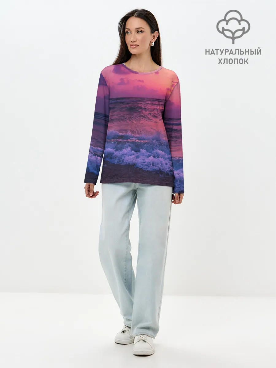 Лонгслив женский. Хлопок / Закат на берегу