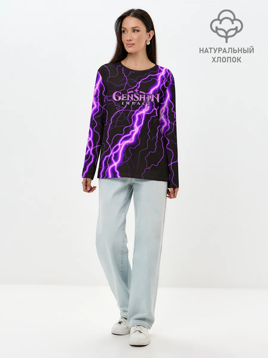 Лонгслив женский. Хлопок / GENSHIN IMPACT МОЛНИЯ НЕОН