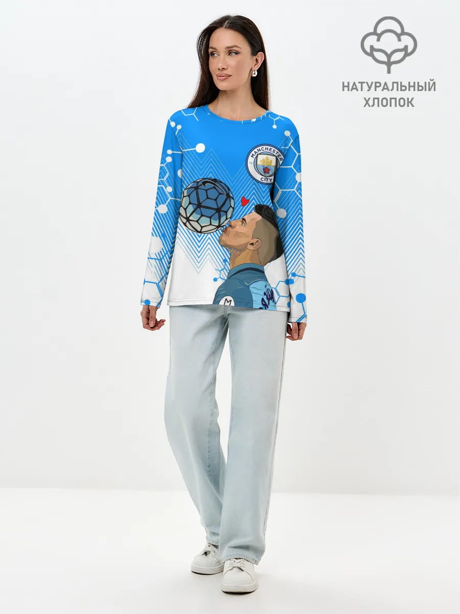 Лонгслив женский. Хлопок / СЕРХИО АГУЭРО / МАНЧЕСТЕР СИТИ