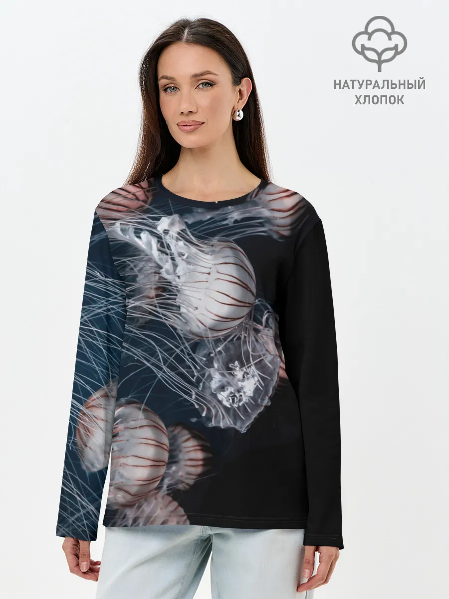 Лонгслив женский. Хлопок / Медузы