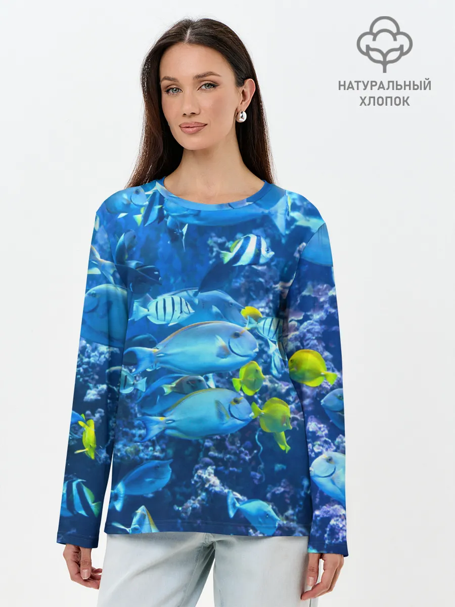 Лонгслив женский. Хлопок / Коралловые рыбки
