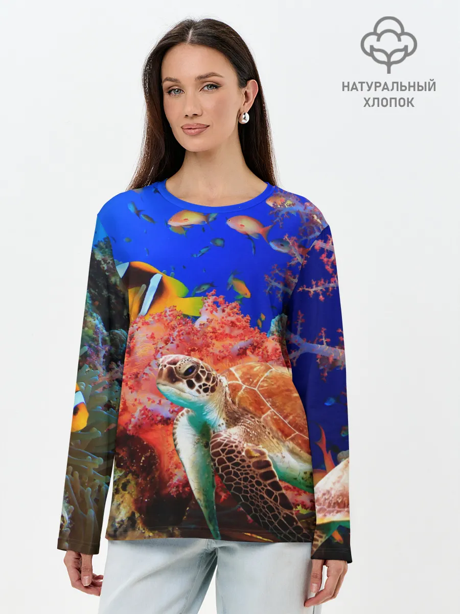 Лонгслив женский. Хлопок / Морская черепаха