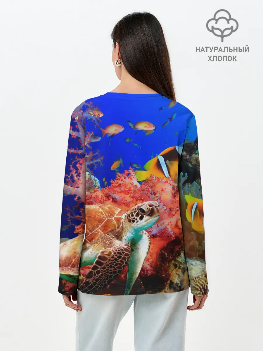 Лонгслив женский. Хлопок / Морская черепаха