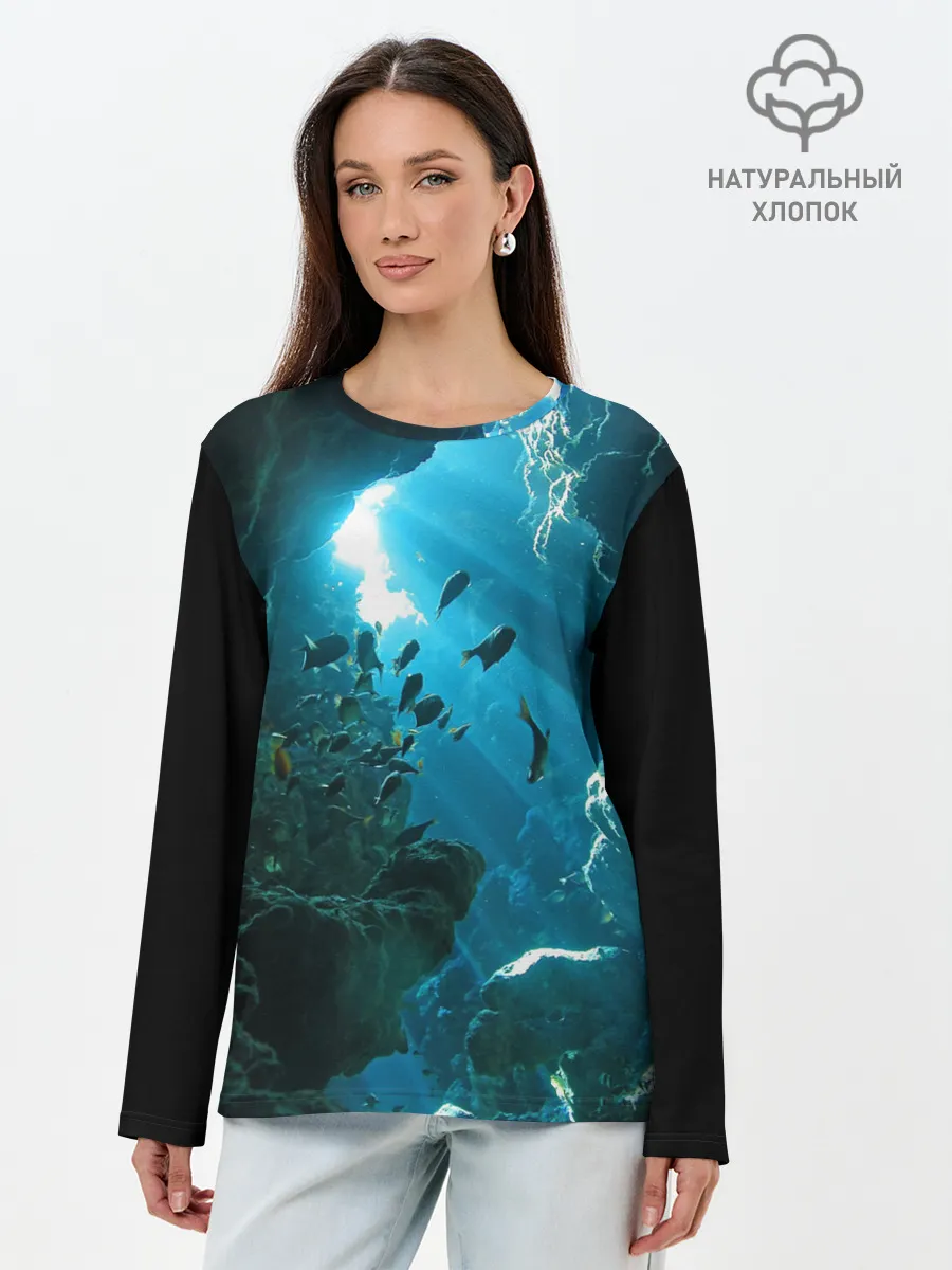 Лонгслив женский. Хлопок / Коралловые рыбки
