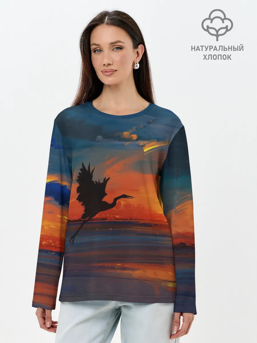 Лонгслив женский. Хлопок / Прибрежный закат
