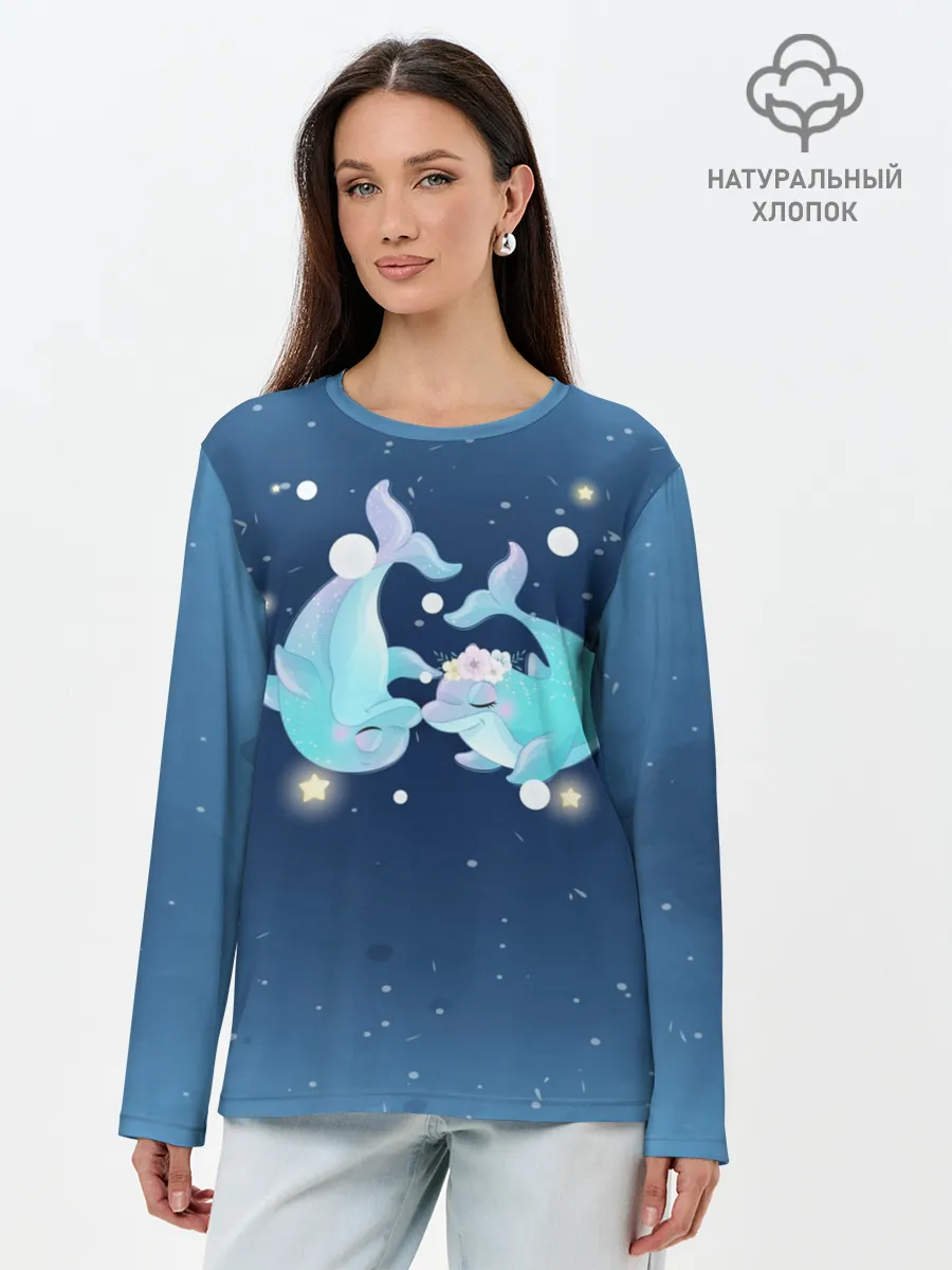 Лонгслив женский. Хлопок / Два дельфина