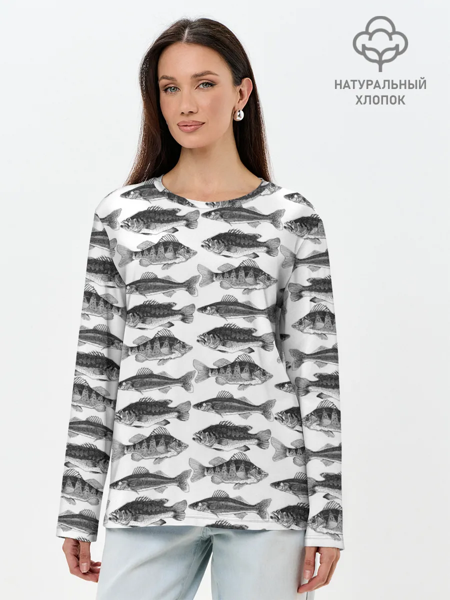 Лонгслив женский. Хлопок / рыбки