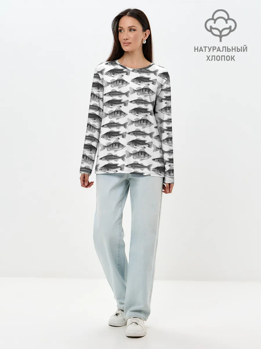 Лонгслив женский. Хлопок / рыбки