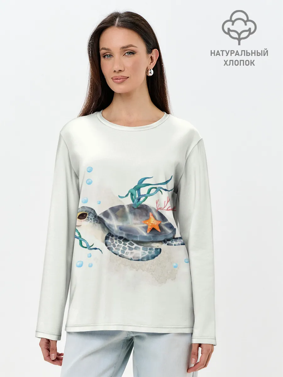 Лонгслив женский. Хлопок / черепашка