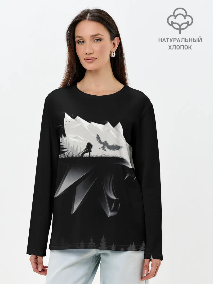 Лонгслив женский. Хлопок / Геральт на охоте