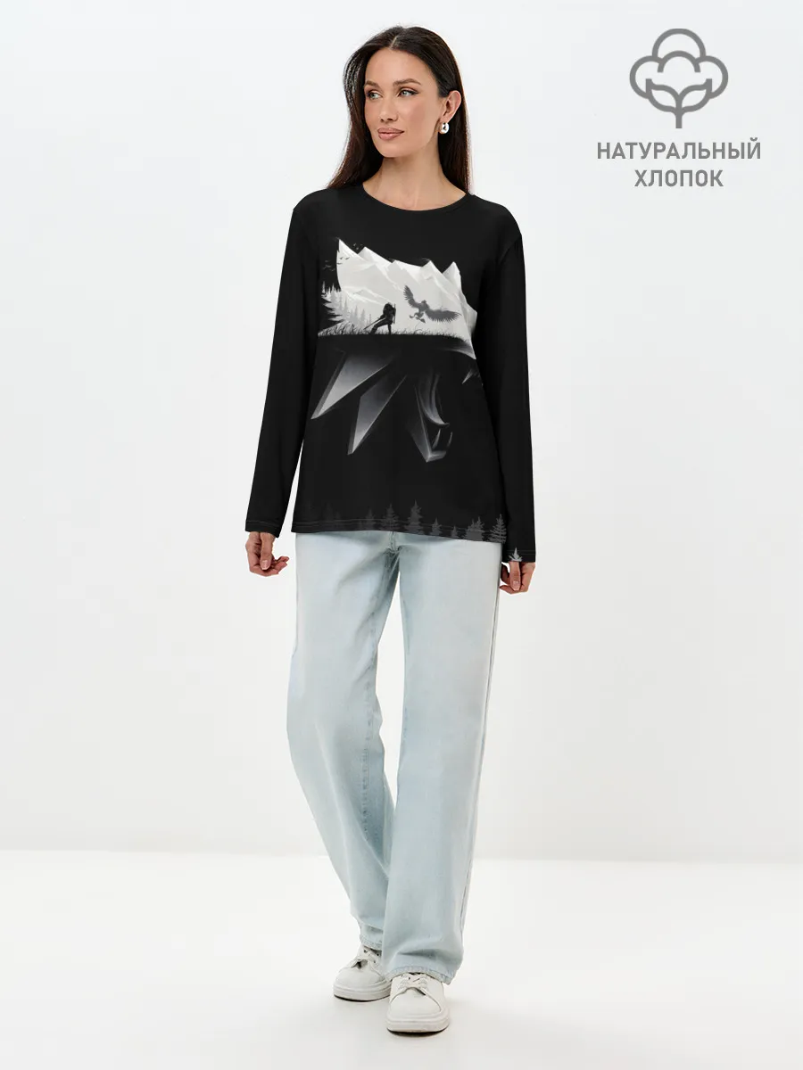 Лонгслив женский. Хлопок / Геральт на охоте