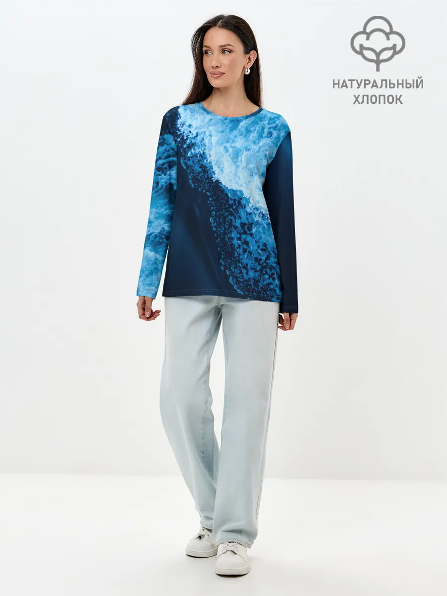 Лонгслив женский. Хлопок / море