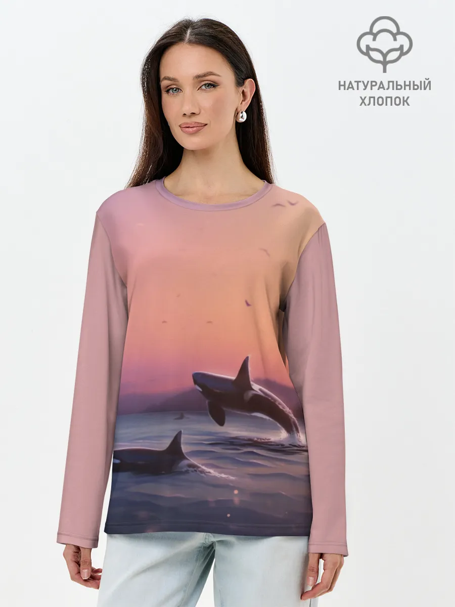 Лонгслив женский. Хлопок / касатки