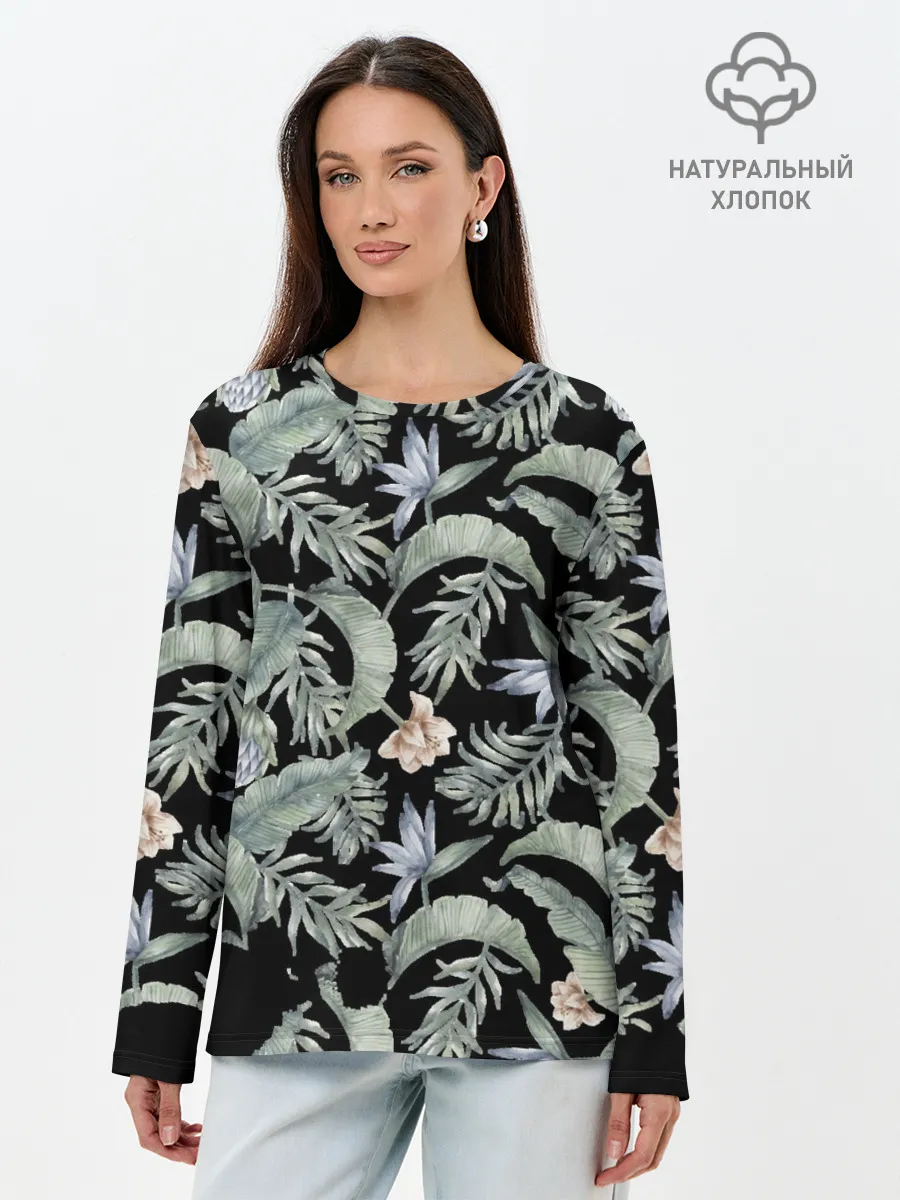 Лонгслив женский. Хлопок / Summer leaves