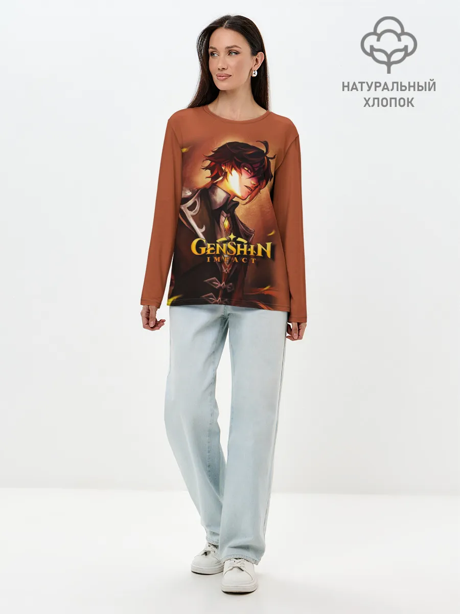 Лонгслив женский. Хлопок / GENSHIN IMPACT / ZHONGLI