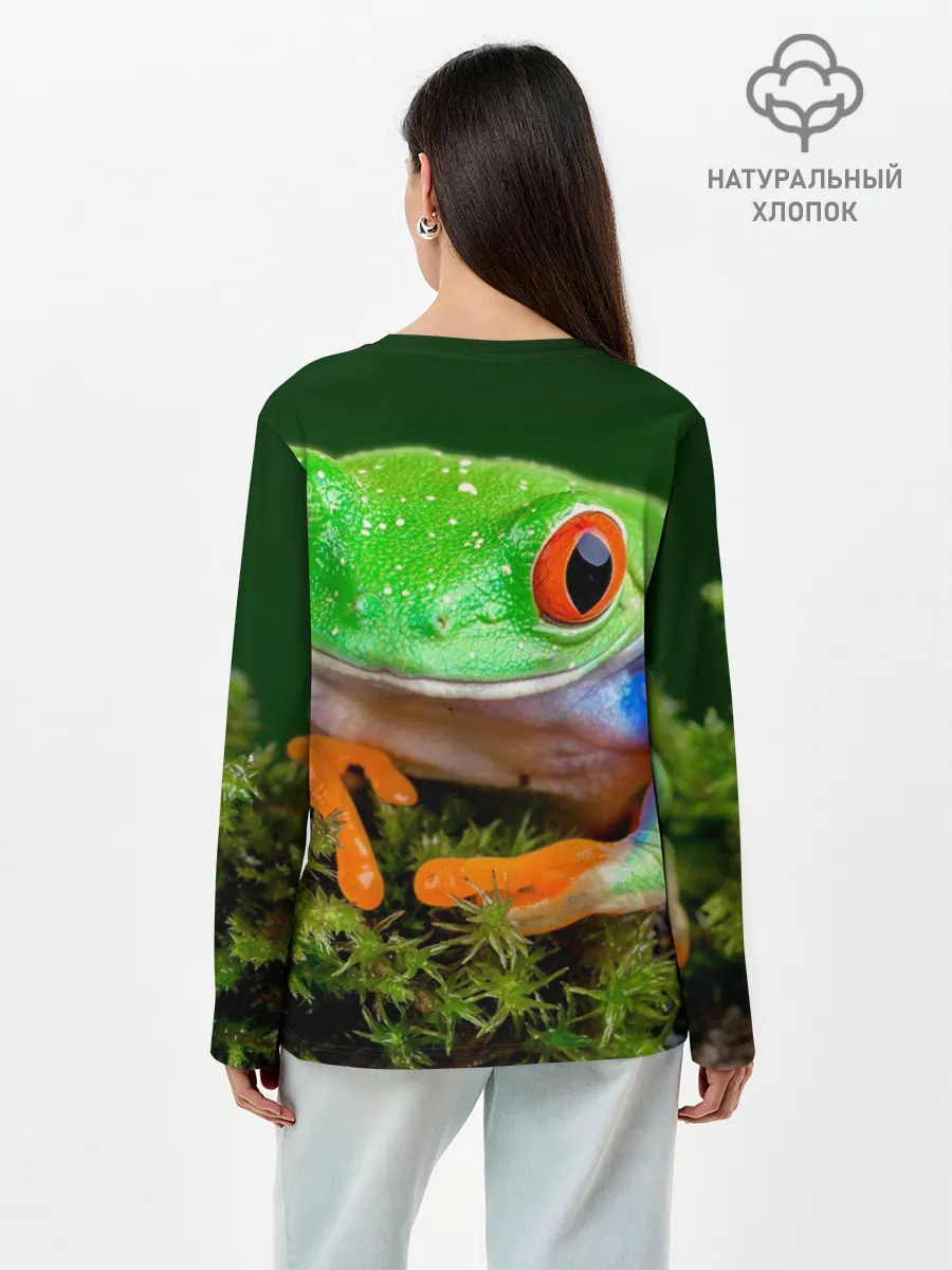 Лонгслив женский. Хлопок / Тропическая лягушка