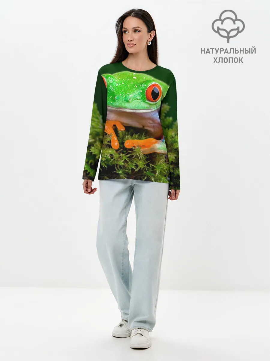 Лонгслив женский. Хлопок / Тропическая лягушка