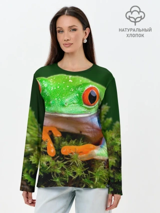 Лонгслив женский. Хлопок / Тропическая лягушка