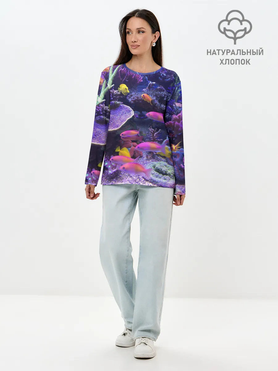 Лонгслив женский. Хлопок / Коралловые рыбки