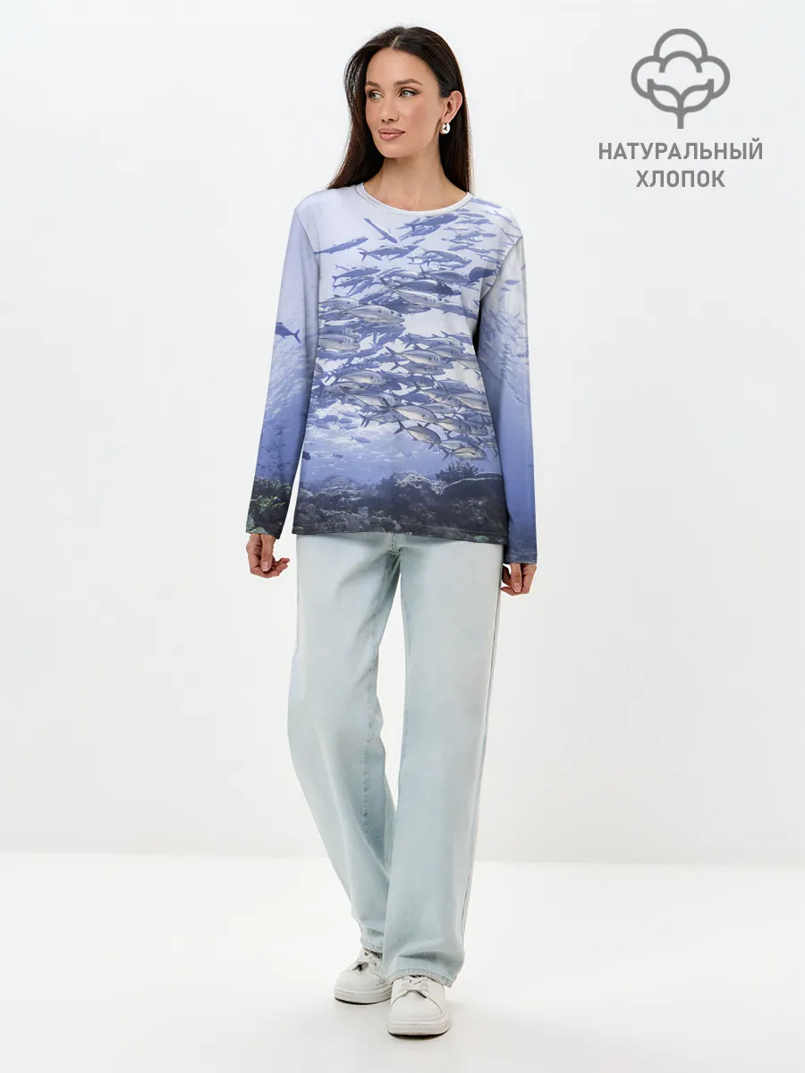 Лонгслив женский. Хлопок / Косяк рыбы