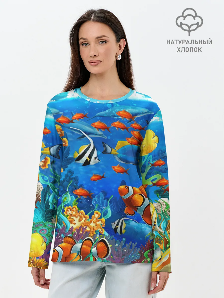 Лонгслив женский. Хлопок / Коралловые рыбки