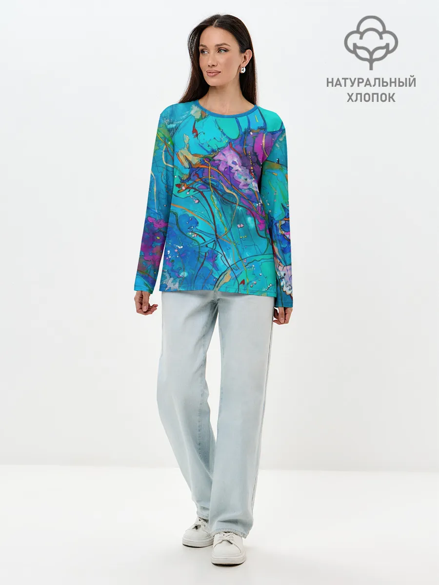 Лонгслив женский. Хлопок / Красочная медуза