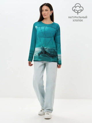 Лонгслив женский. Хлопок / Медуза и черепаха