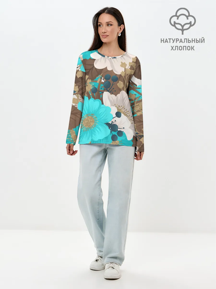 Лонгслив женский. Хлопок / Красивые цвеТы