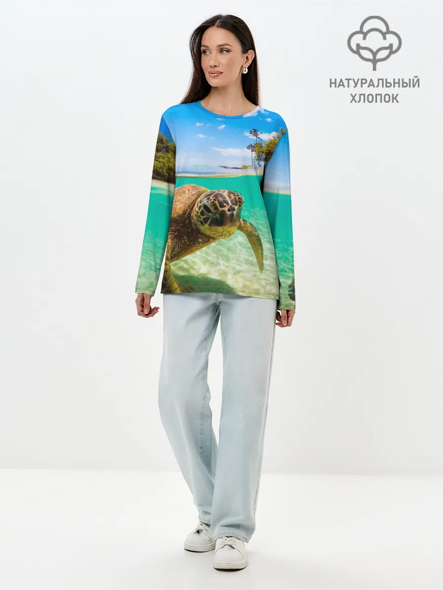 Лонгслив женский. Хлопок / Морская черепашка