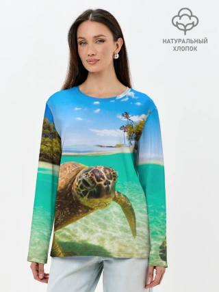 Лонгслив женский. Хлопок / Морская черепашка
