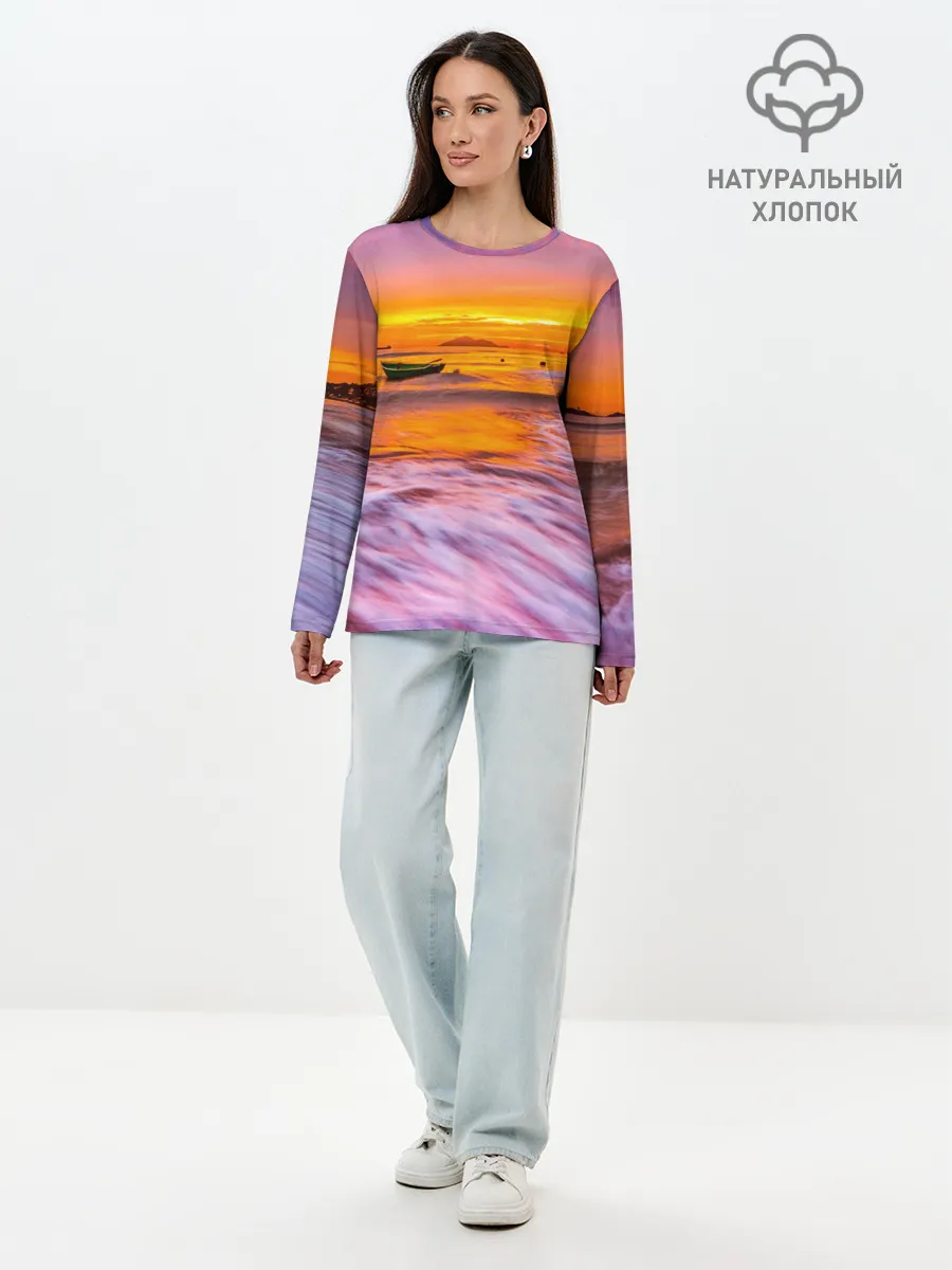 Лонгслив женский. Хлопок / Закат на пляже