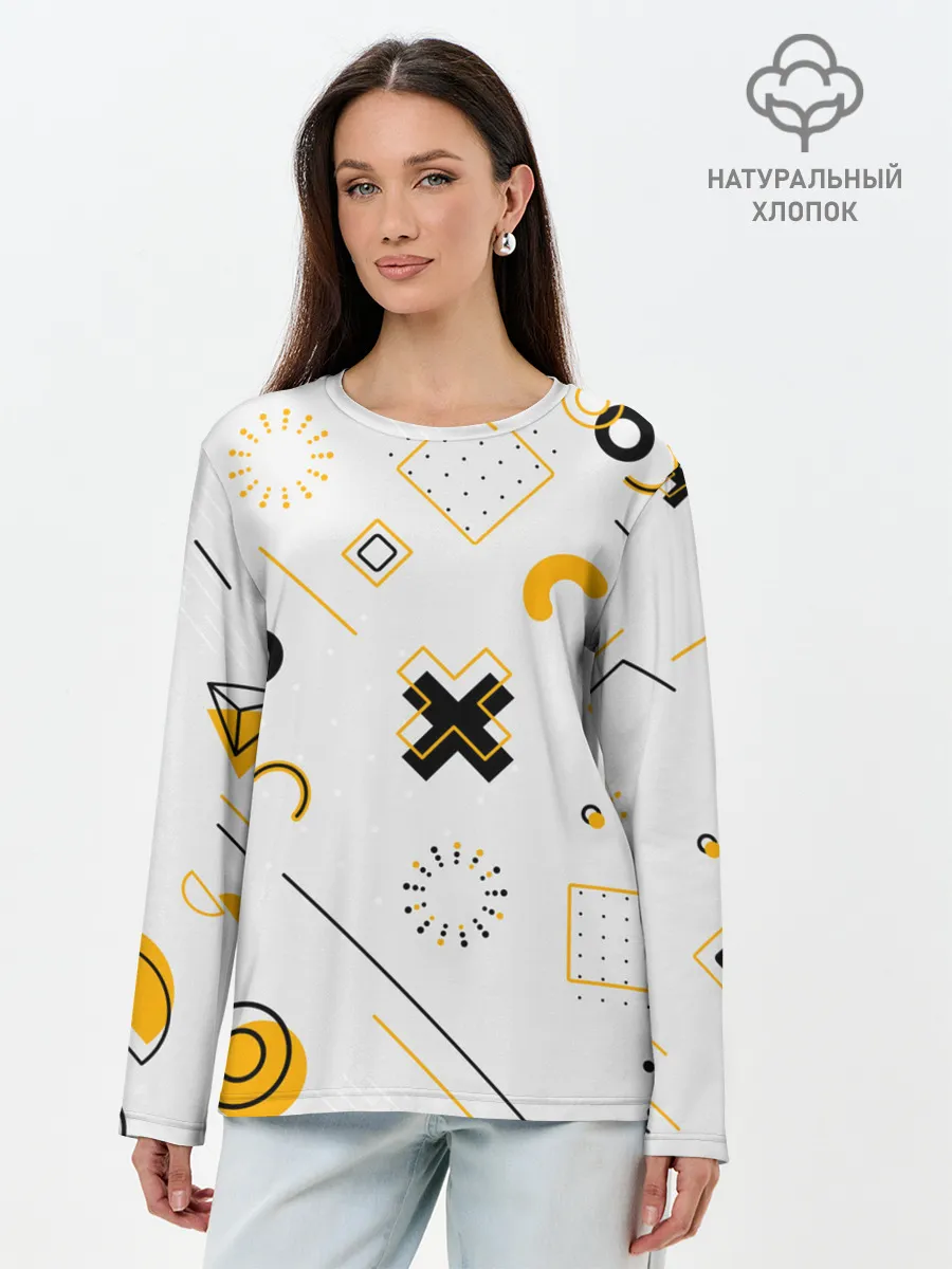 Лонгслив женский. Хлопок / Геометрический узор