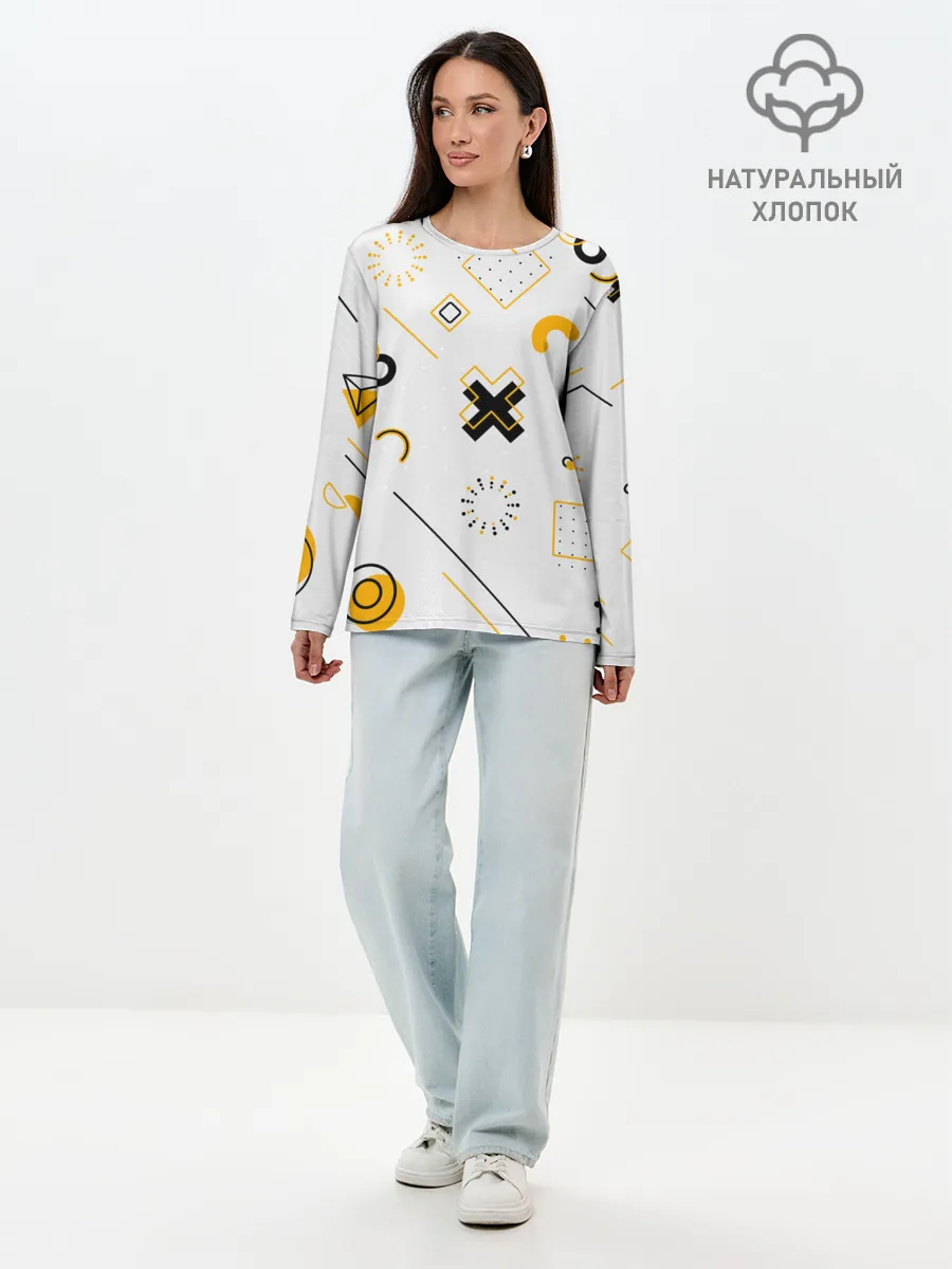 Лонгслив женский. Хлопок / Геометрический узор