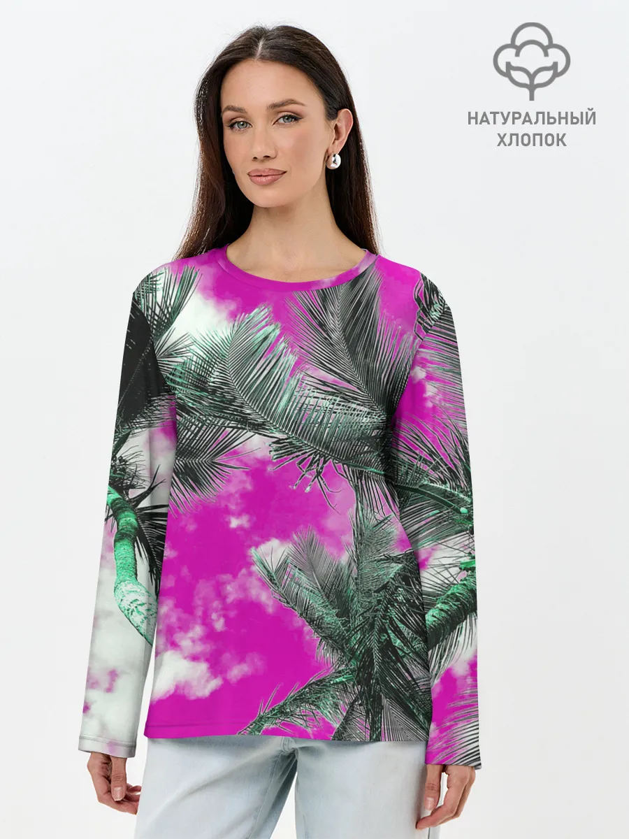 Лонгслив женский. Хлопок / Palms Glitch