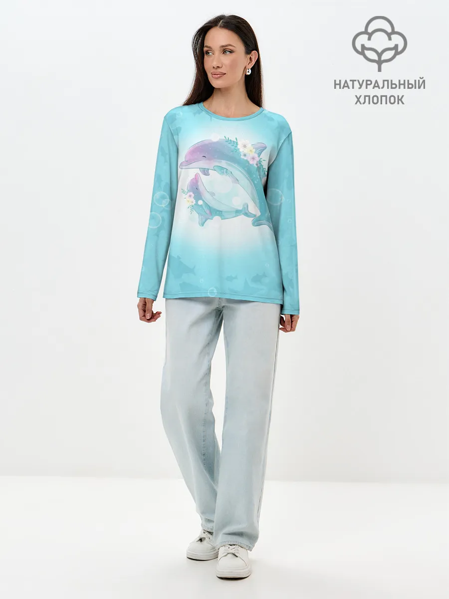 Лонгслив женский. Хлопок / Два дельфина