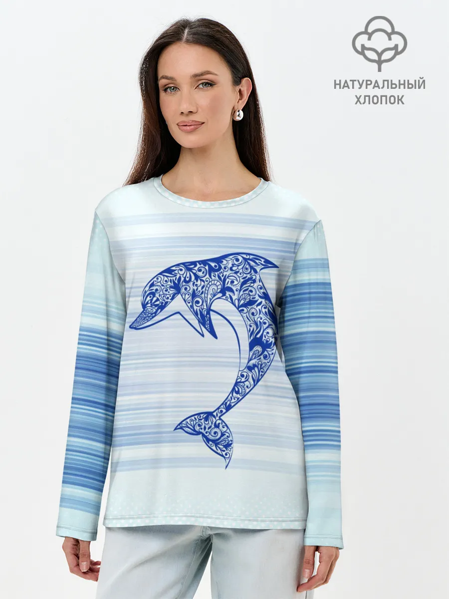 Лонгслив женский. Хлопок / Дельфин