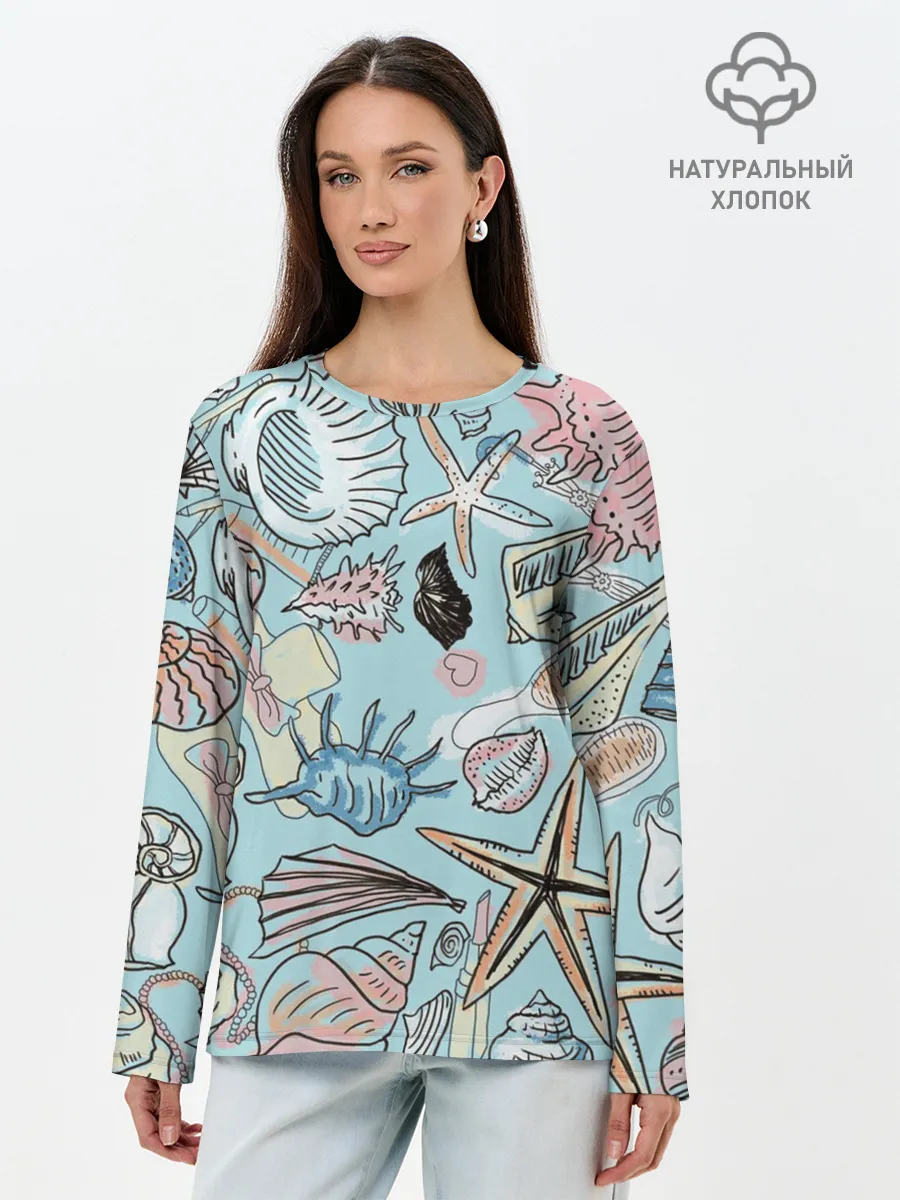 Лонгслив женский. Хлопок / Морские обитатели