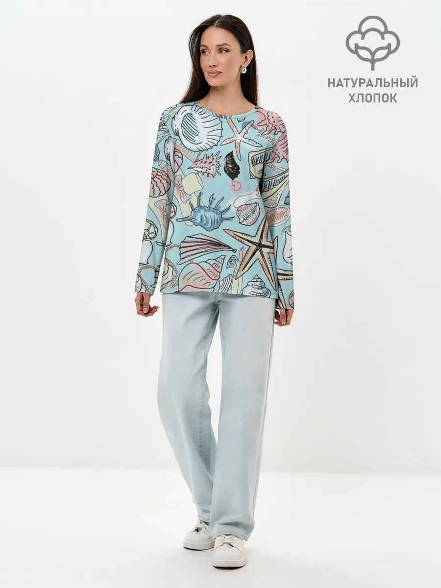 Лонгслив женский. Хлопок / Морские обитатели