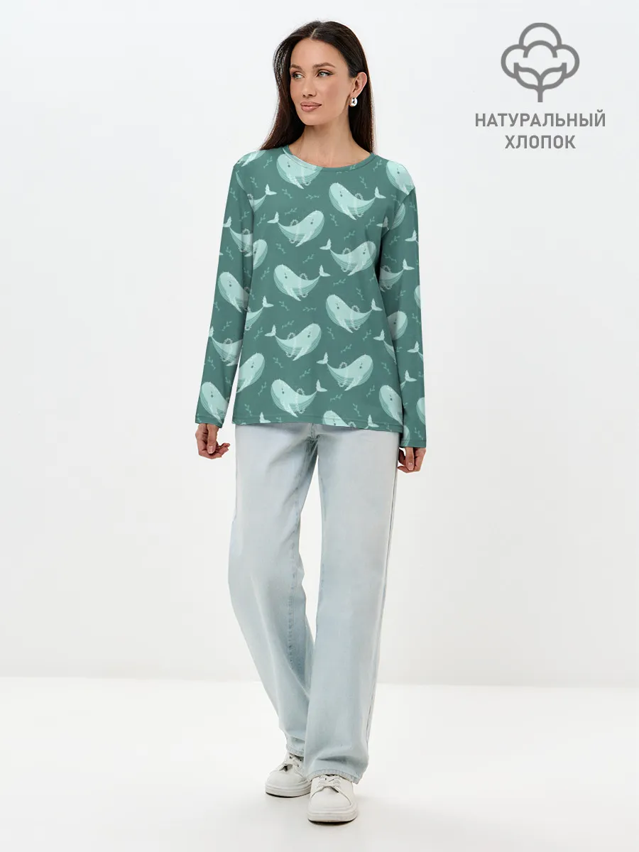 Лонгслив женский. Хлопок / Киты