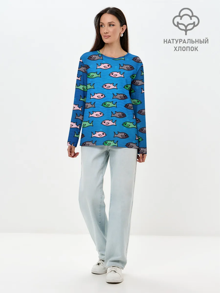 Лонгслив женский. Хлопок / Рыбки