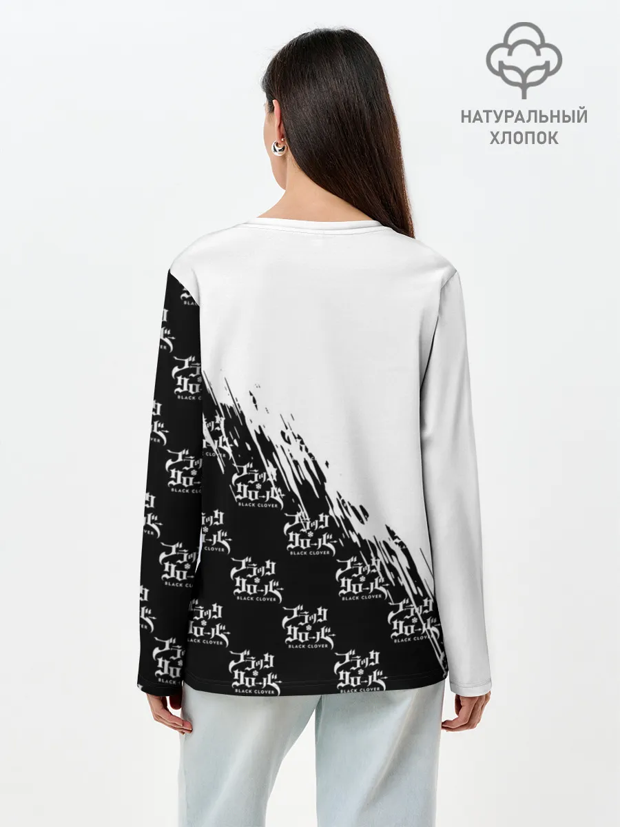 Лонгслив женский. Хлопок / Чёрный клевер черно-белый разрыв