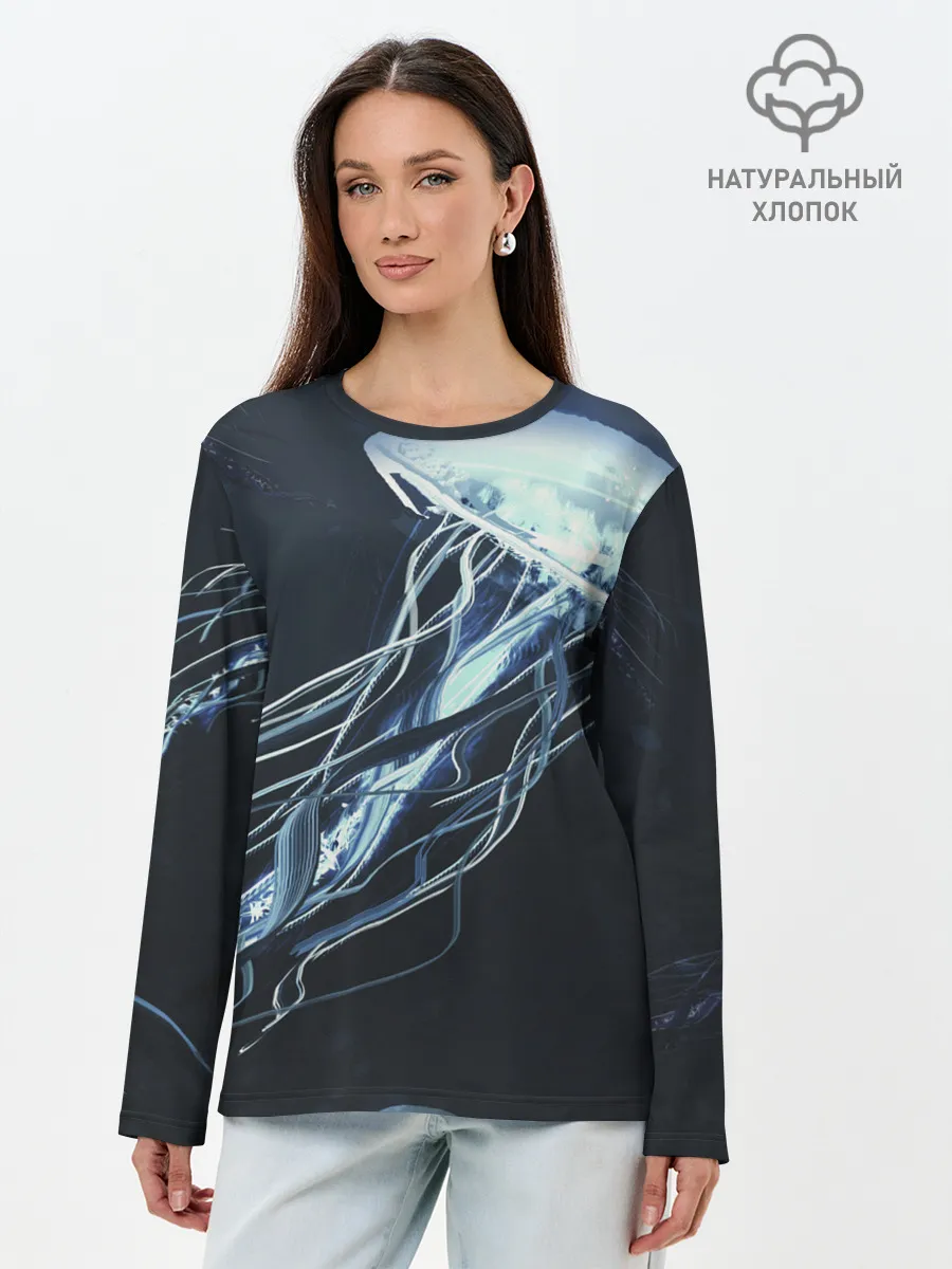Лонгслив женский. Хлопок / Рисунок медуза