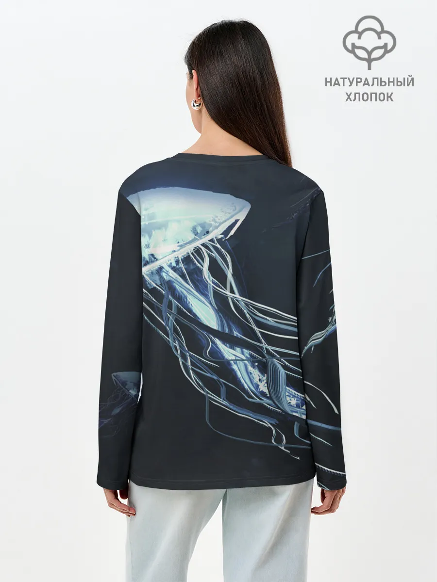 Лонгслив женский. Хлопок / Рисунок медуза