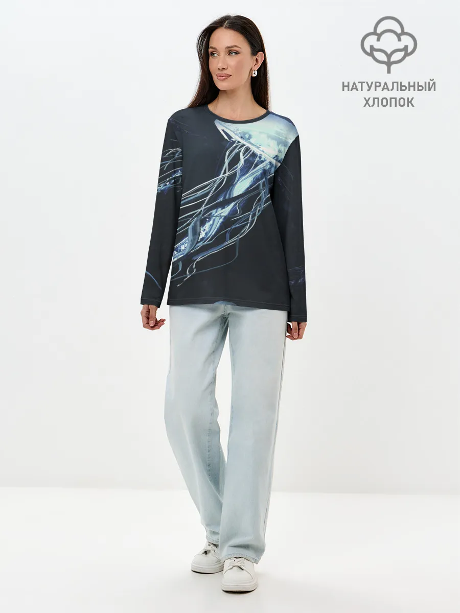 Лонгслив женский. Хлопок / Рисунок медуза