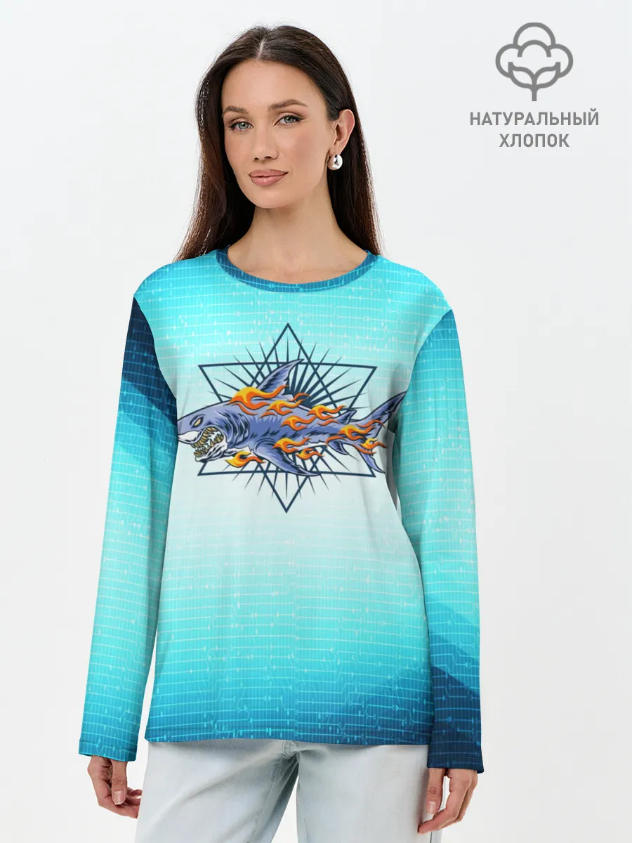 Лонгслив женский. Хлопок / Акула в огне