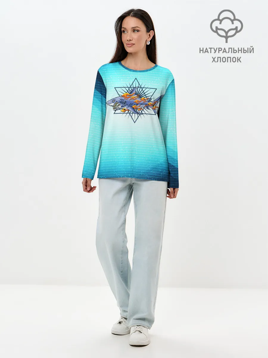 Лонгслив женский. Хлопок / Акула в огне