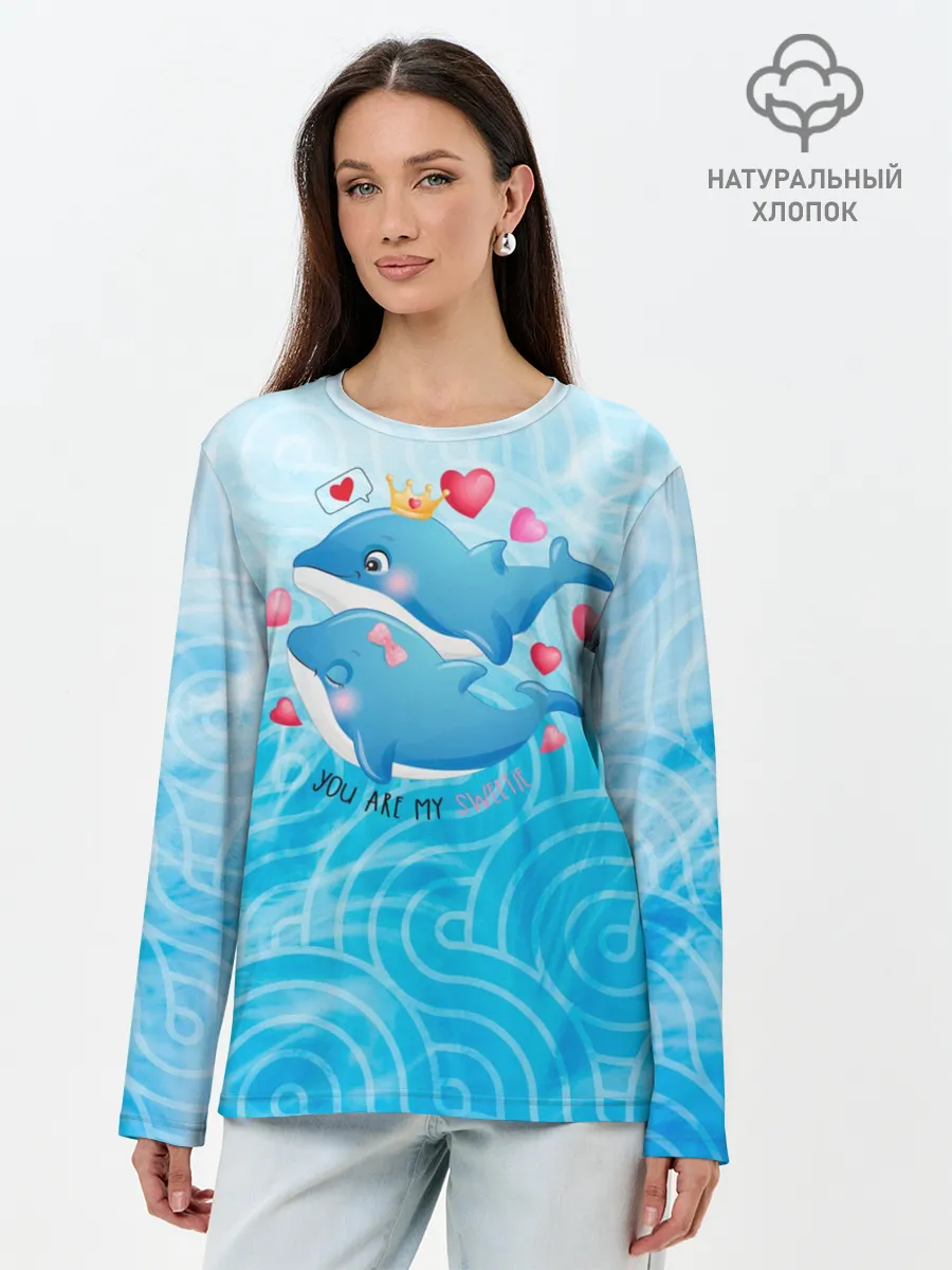 Лонгслив женский. Хлопок / Два дельфина