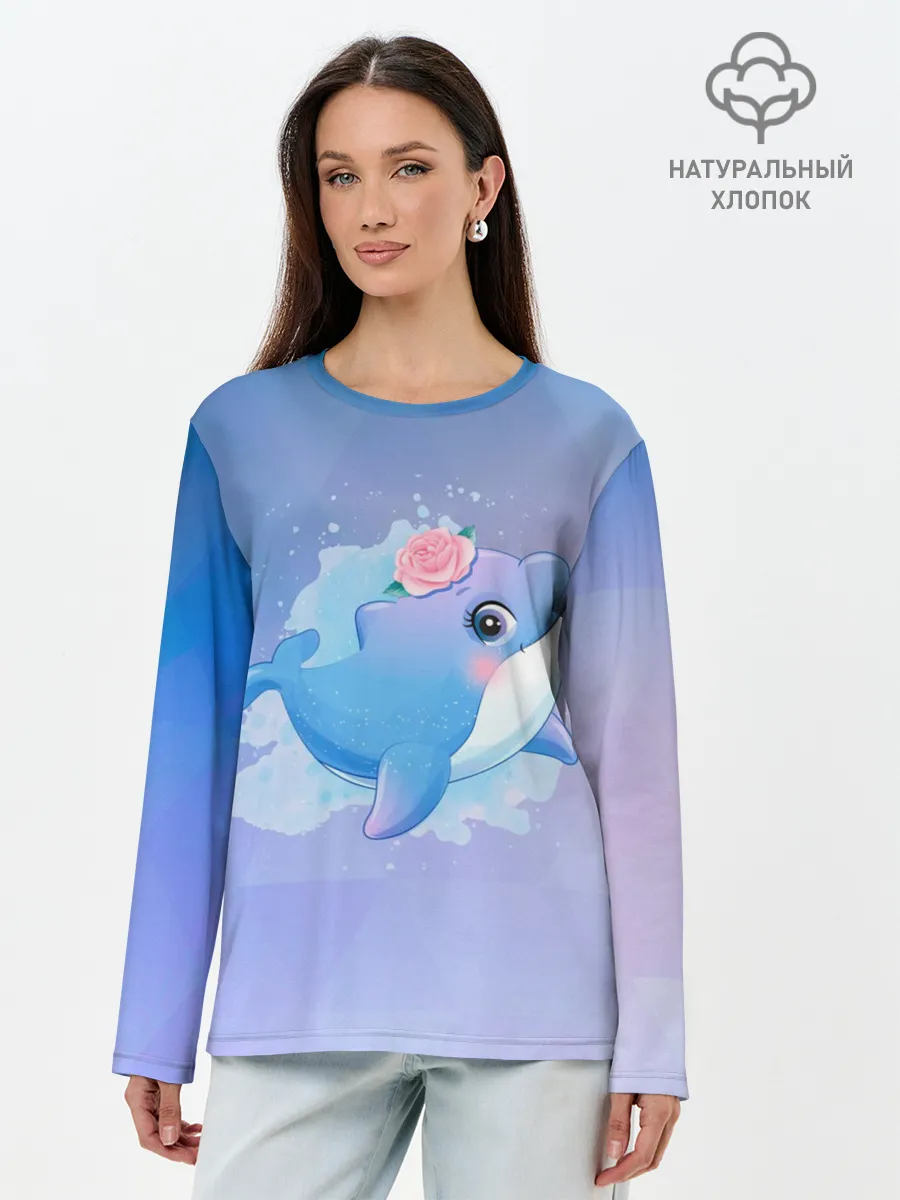 Лонгслив женский. Хлопок / Дельфинчик