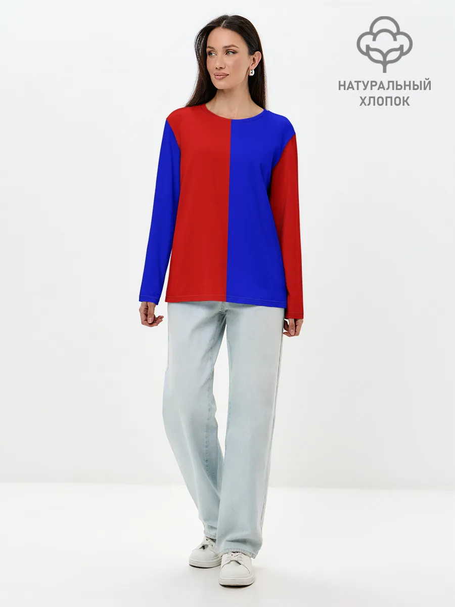 Лонгслив женский. Хлопок / Красно-синий
