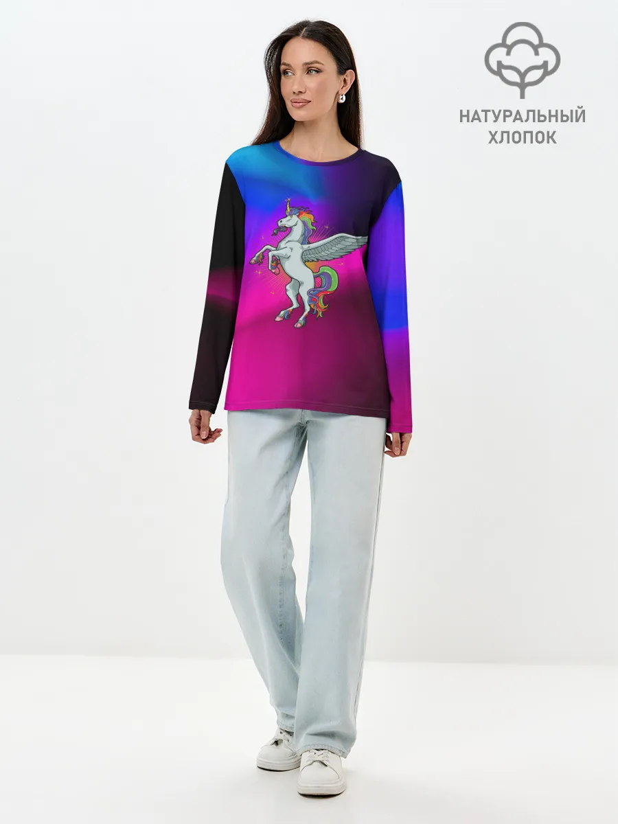 Лонгслив женский. Хлопок / Единорог | Unicorn